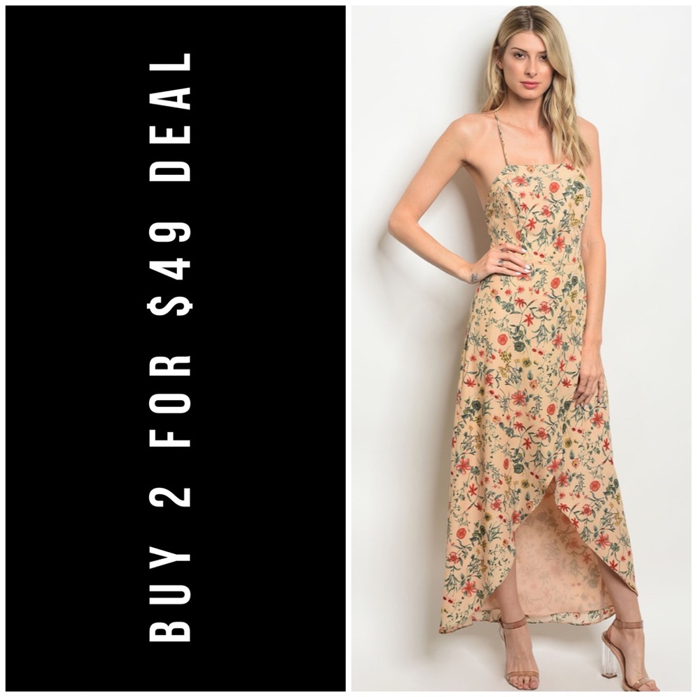 ☀️NUDE FLORAL MAXI HIGH LOW DRESS